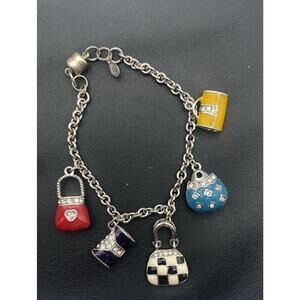 Premier Designs Charm Bracelet Of Purses Silvertone Chain Multicolored Purse...